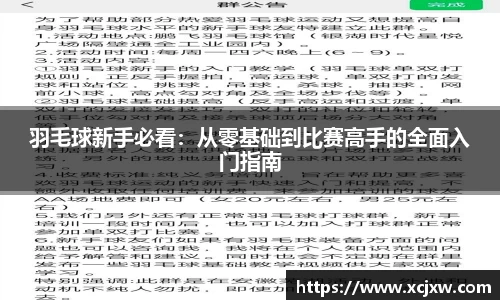 羽毛球新手必看：从零基础到比赛高手的全面入门指南